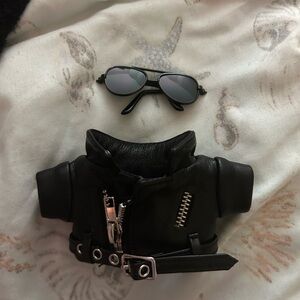 Labubu clothes leather jacket and glasses